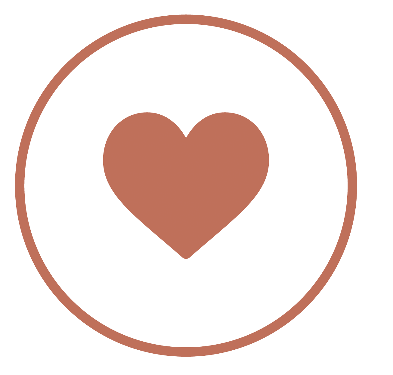 Red heart inside a red circle on a white background.