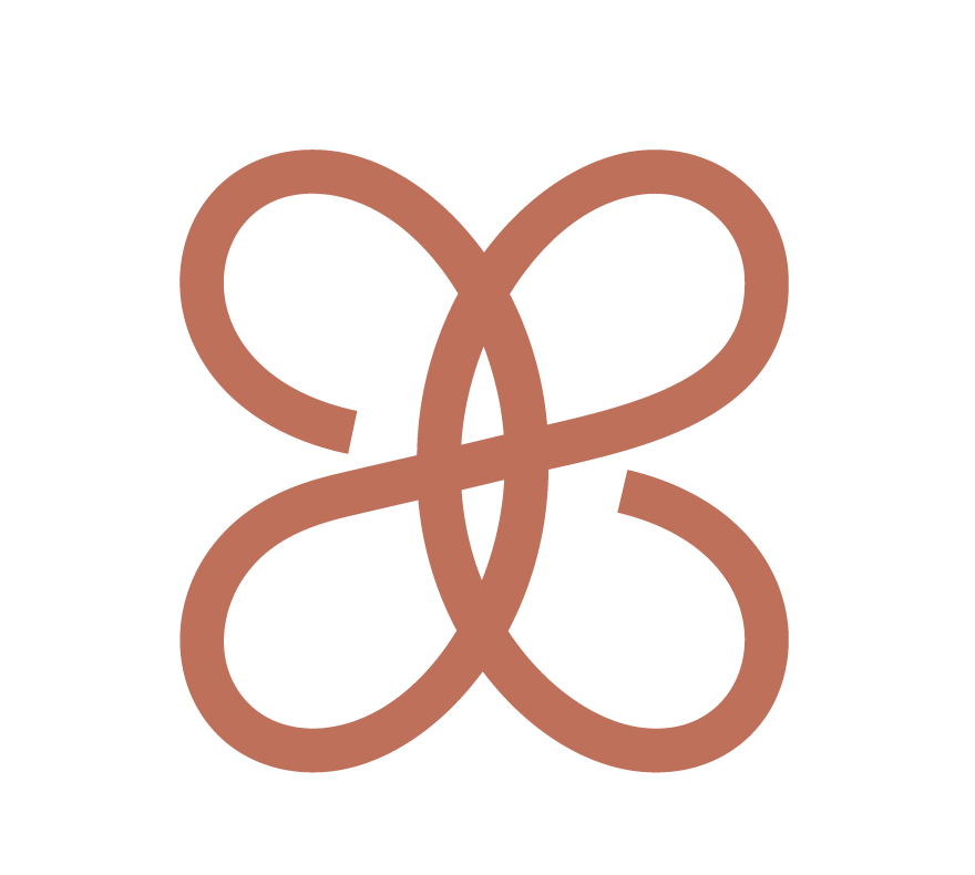 A symmetrical, abstract brown line design on a white background.