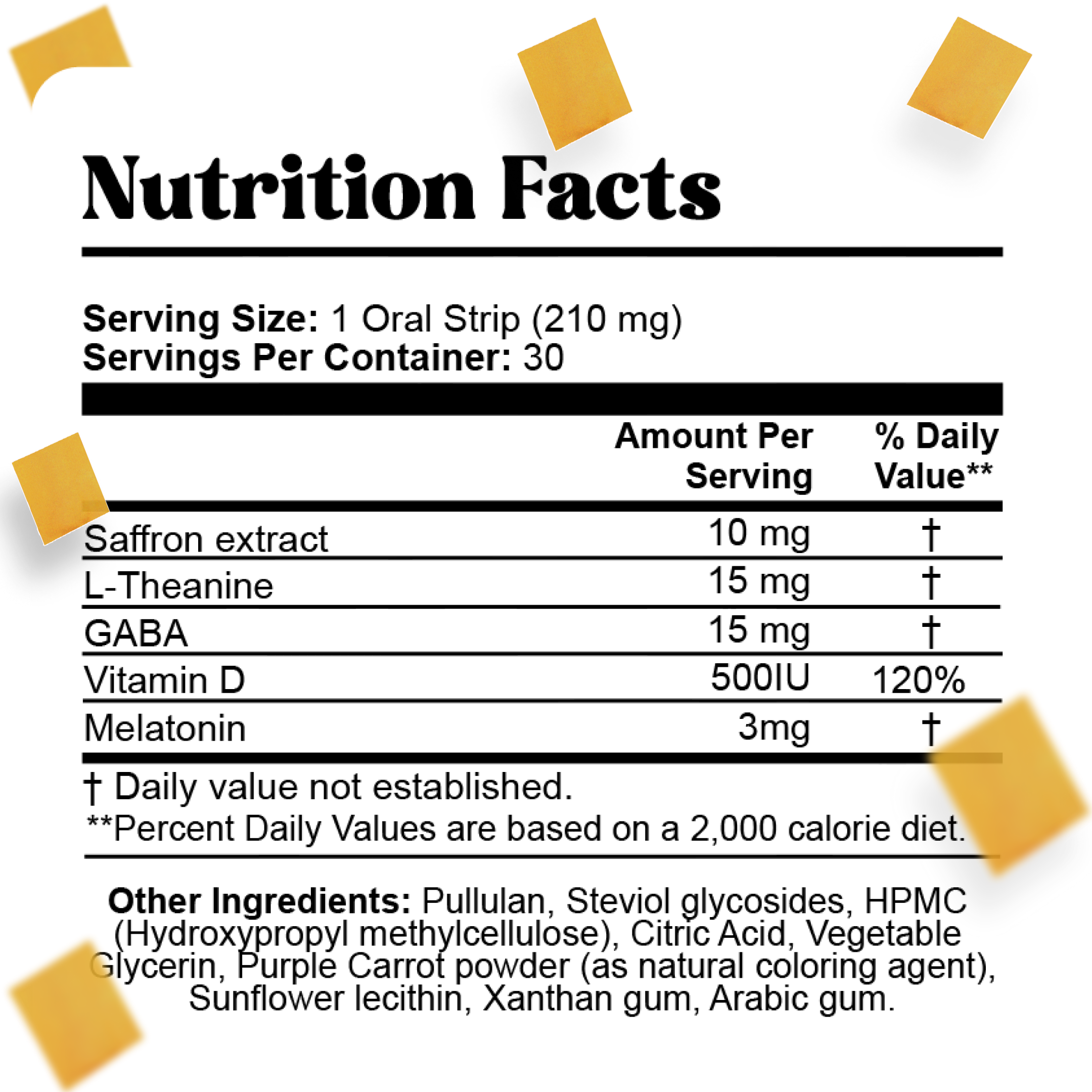 Image of a nutrition facts label with supplement ingredients and daily values.