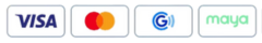 Logos of Visa, Mastercard, GCash, and Maya payment options.