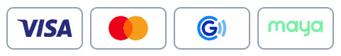 Logos of Visa, Mastercard, GCash, and Maya payment options.