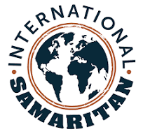 The logo for International Samaritan, featuring a globe surrounded by the organization's name in a circle.