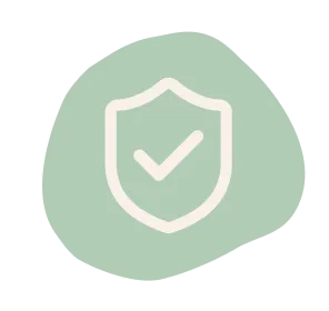 An icon of a shield with a checkmark inside, on an amorphous light green background.