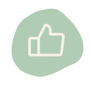 An outlined thumbs-up icon on an irregular, light green background shape.