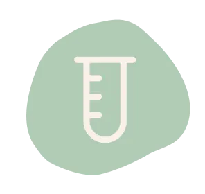 An icon of a test tube with measurement markings on a pale green, amorphous background.