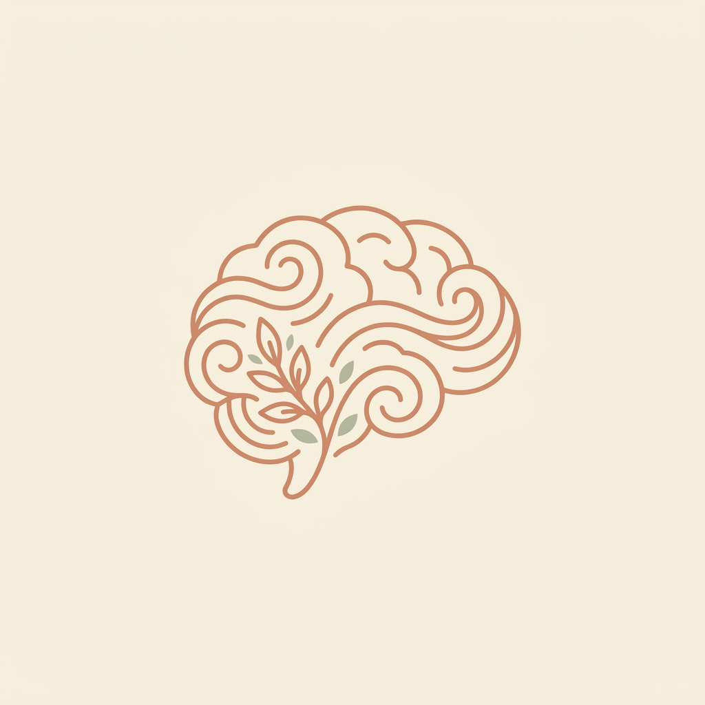 A calm brain with botanical leaves