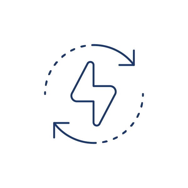 Icon of a lightning bolt with circular arrows around it.