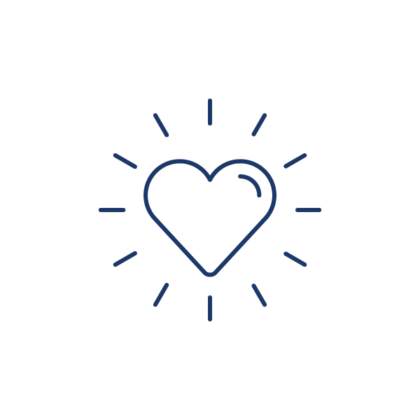 Outline of a heart with radiating lines on a white background.