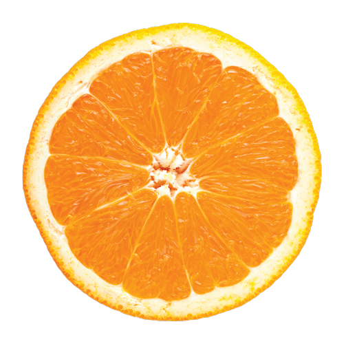 A close-up of an orange slice with visible segments.