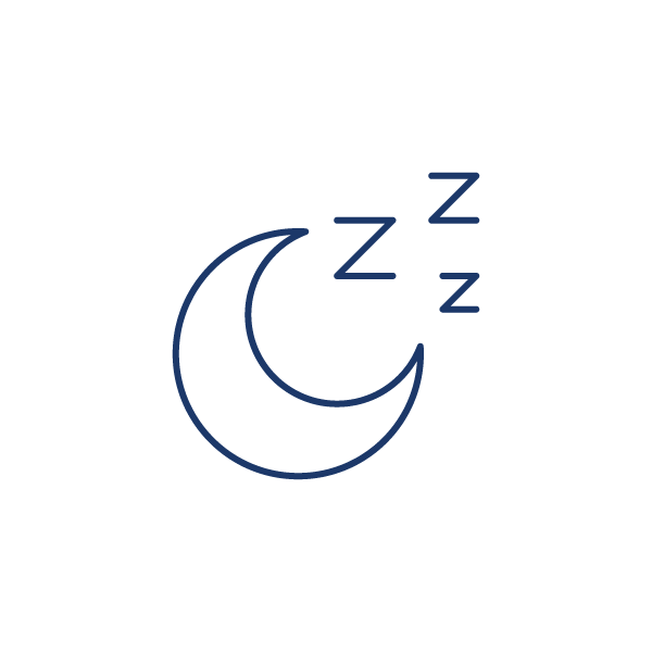Simple line drawing of a crescent moon with three 'Z's indicating sleep.