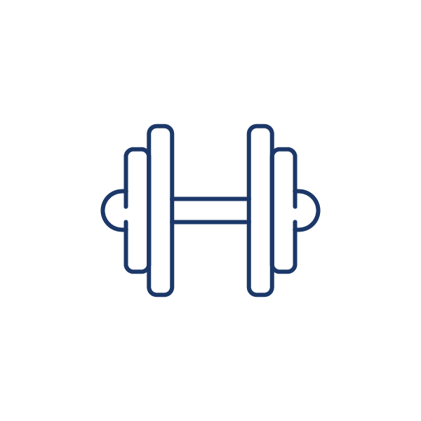 Simple line drawing of a dumbbell on a white background.