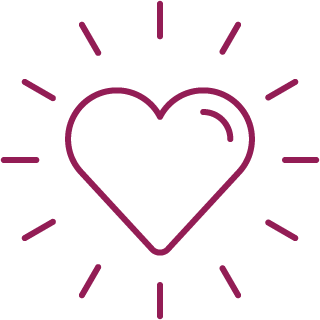 Outline of a heart with radiating lines around it.