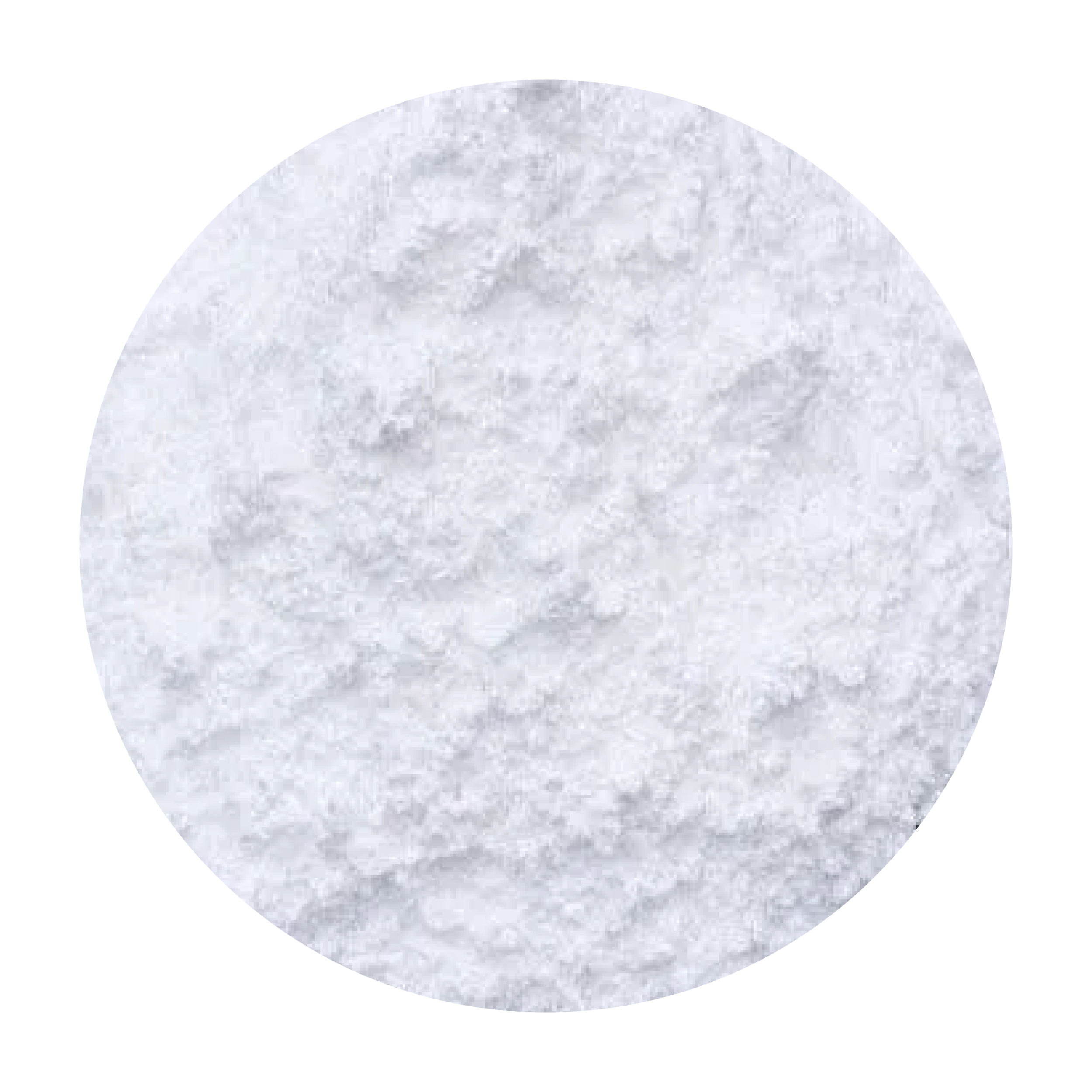 White powder texture in a circular frame on a green background.