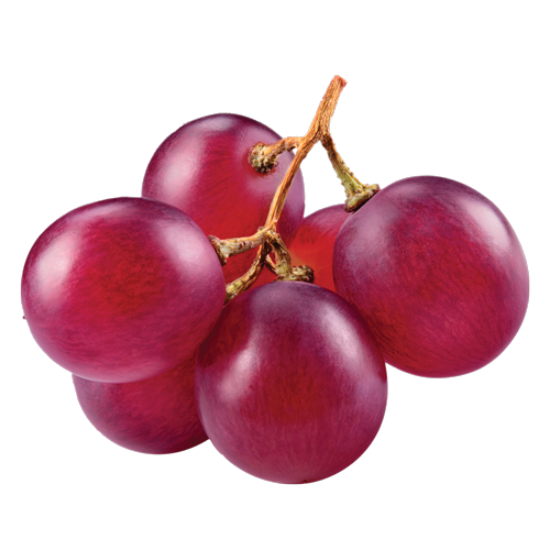Cluster of red grapes on a white background.
