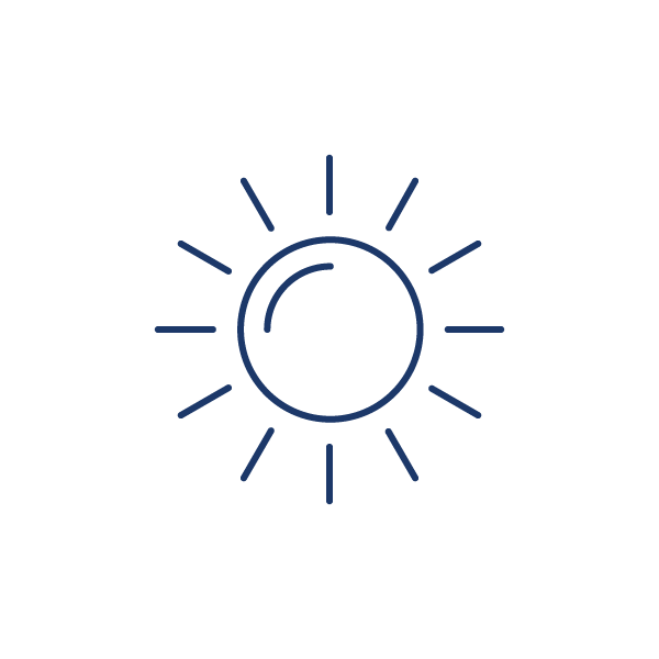 Simple line drawing of a sun with rays.