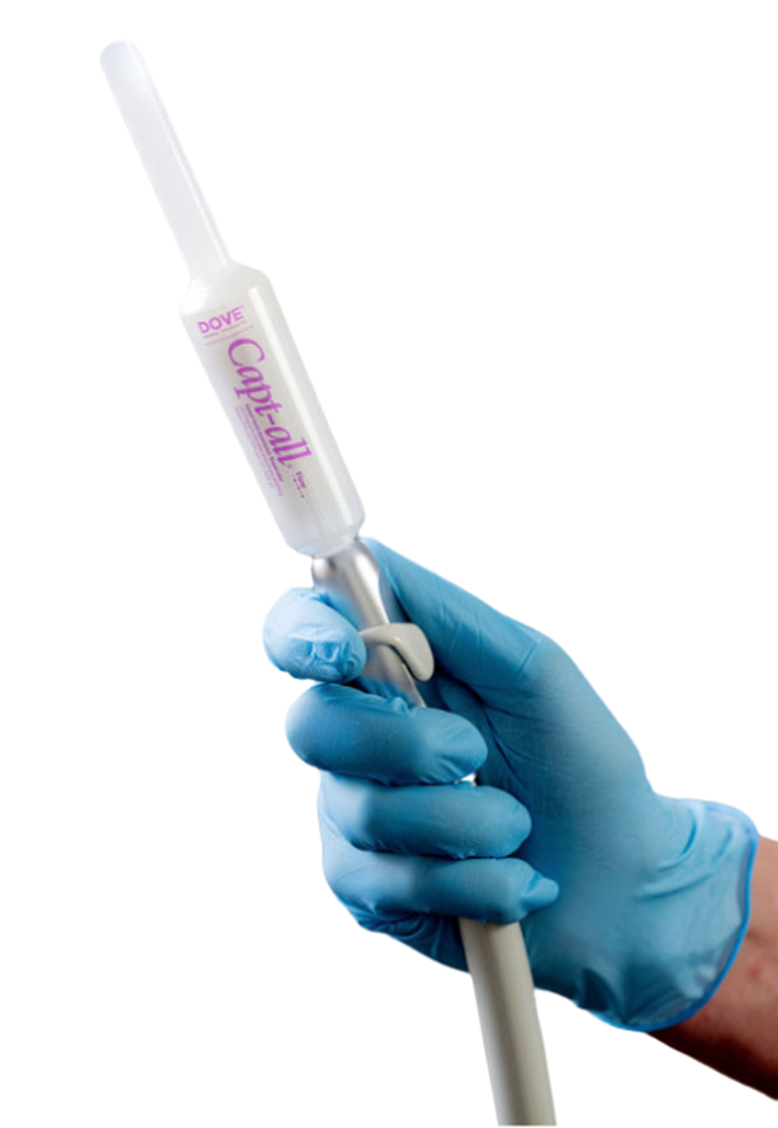 Gloved hand holding a Dove Capt-all sampling tool.