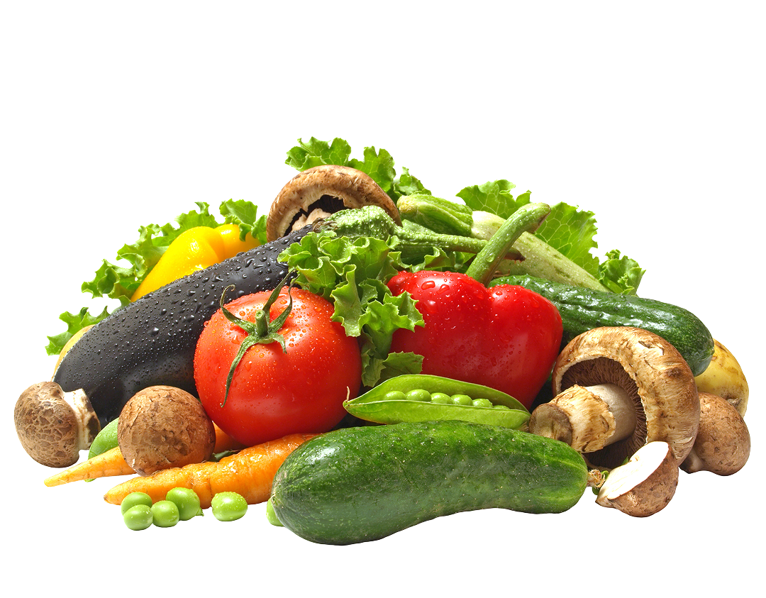 A colorful pile of fresh, wet vegetables including tomatoes, cucumbers, peppers, and mushrooms against a black background.
