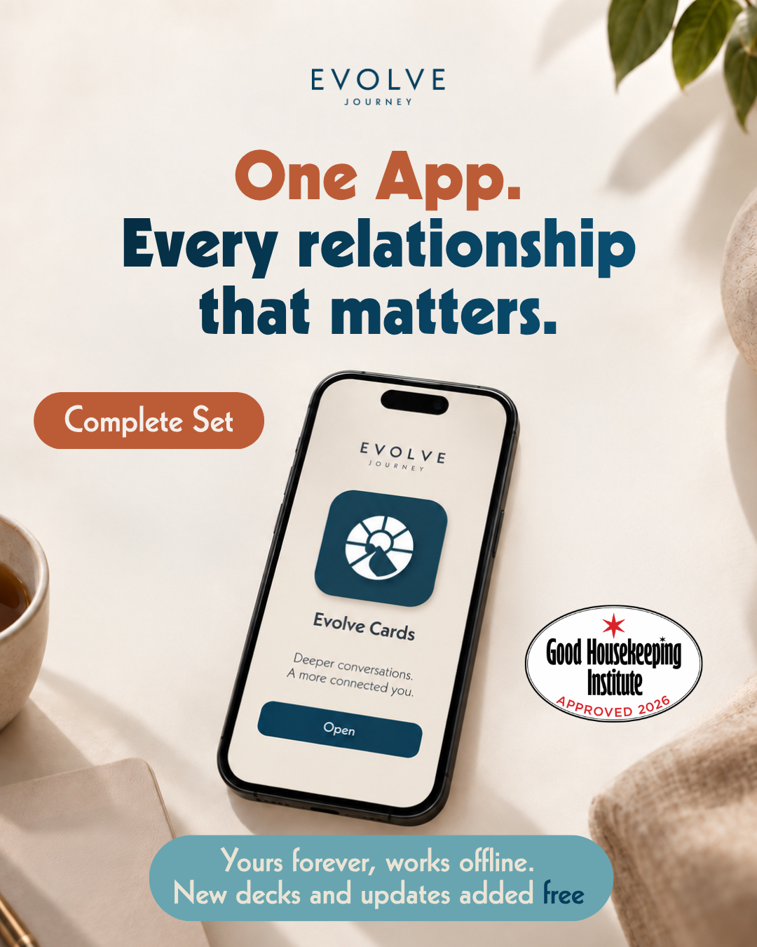 An advertisement for the Evolve Journey app, showing the app open on a smartphone.