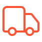 An orange line icon of a delivery truck.