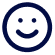 A pixelated, dark blue smiley face on a black background.