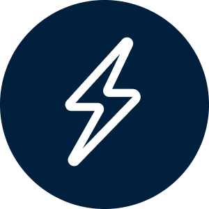A white lightning bolt icon inside a dark blue circle.