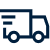 A low-resolution, pixelated, dark blue icon of a delivery truck in motion against a black background.