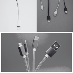 Collage of various USB cables in black and white.