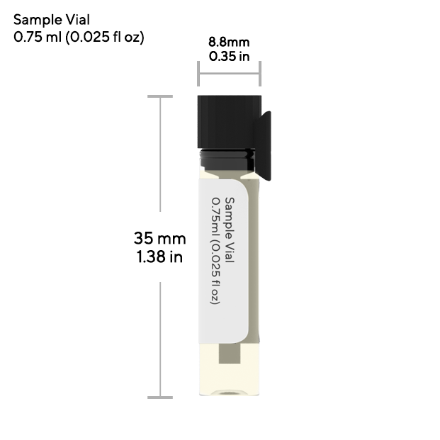 Image of a sample vial with dimensions and volume labeled.