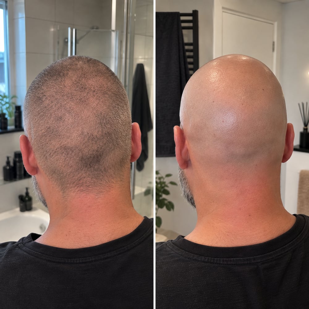 Achterhoofd van een klant, voor en na het scheren met de Shaver Pro