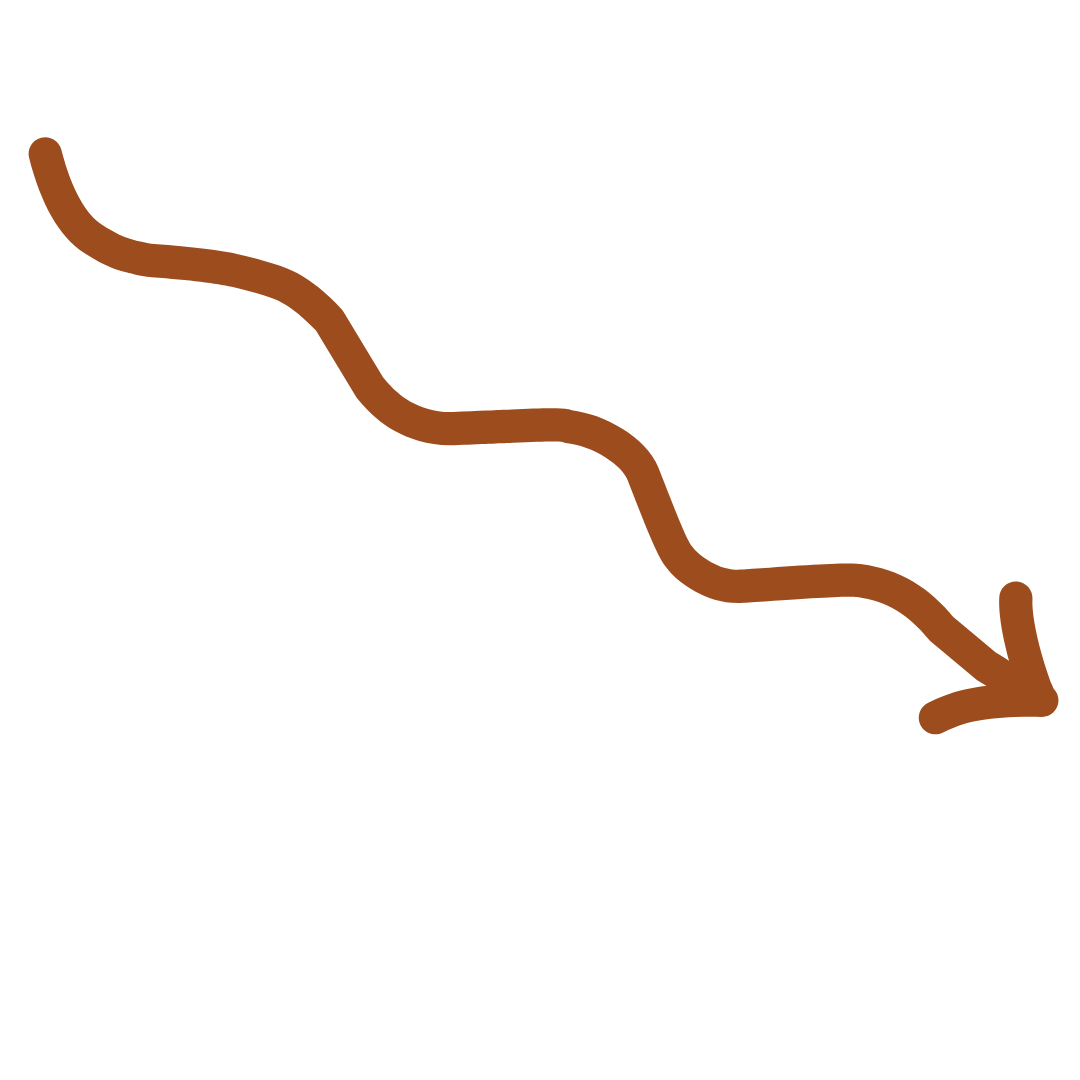 Brown wavy arrow pointing downwards on a transparent background.