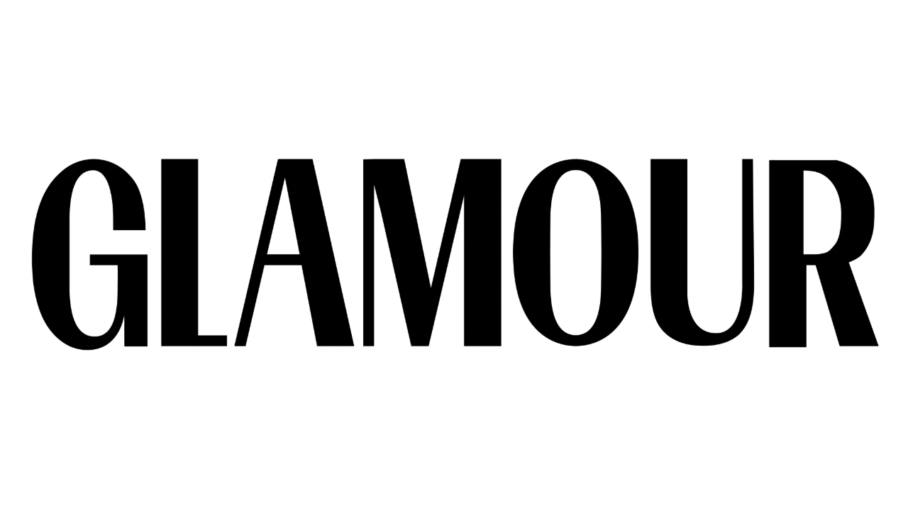 Black text 'GLAMOUR' on a white background.