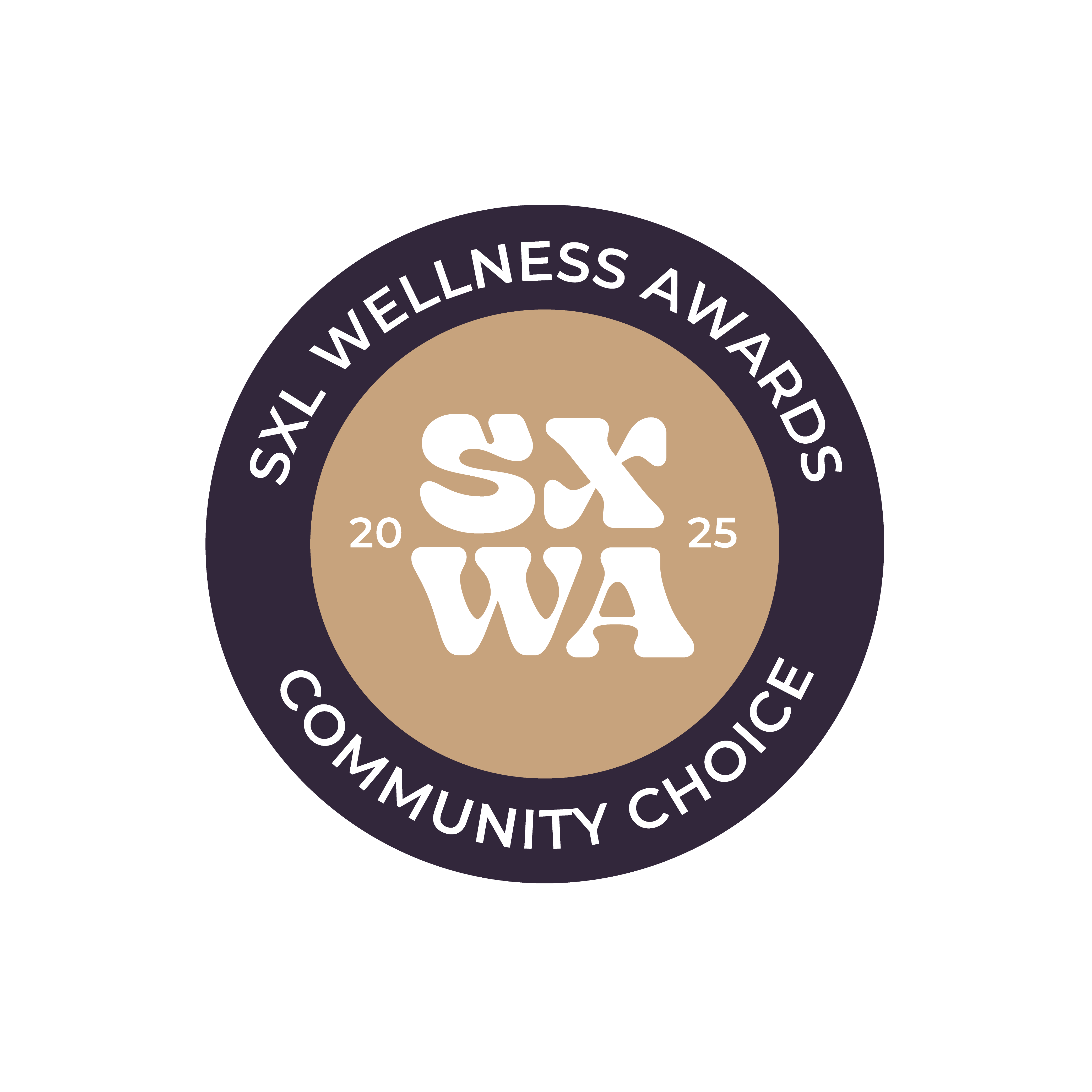 SXL Wellness Awards 2025 Community Choice logo featuring a circular design on a green background.