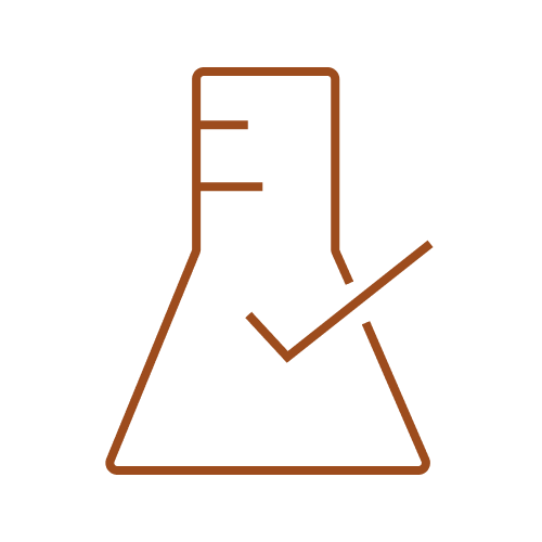 Outline of a laboratory flask with a checkmark inside.