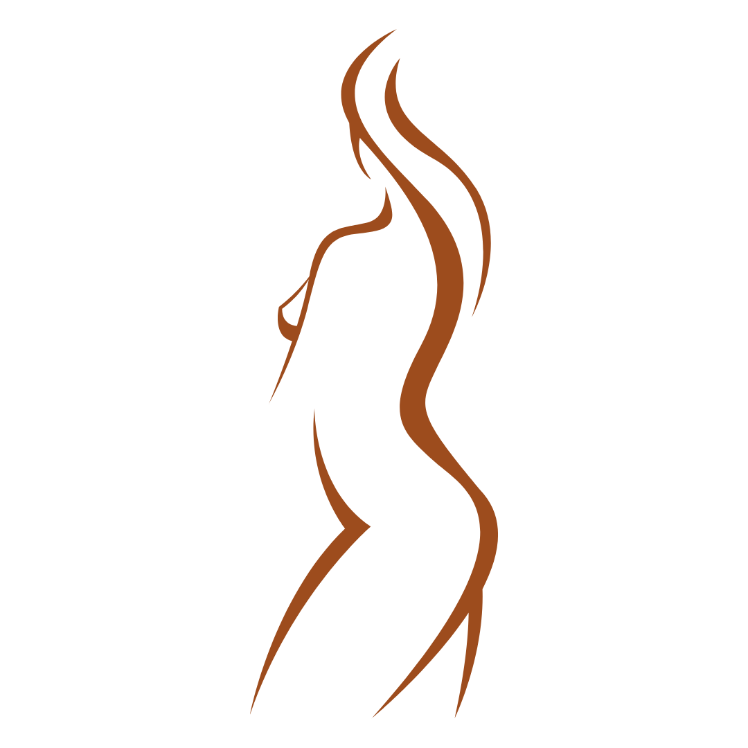 Abstract silhouette of a woman in brown on a black background.