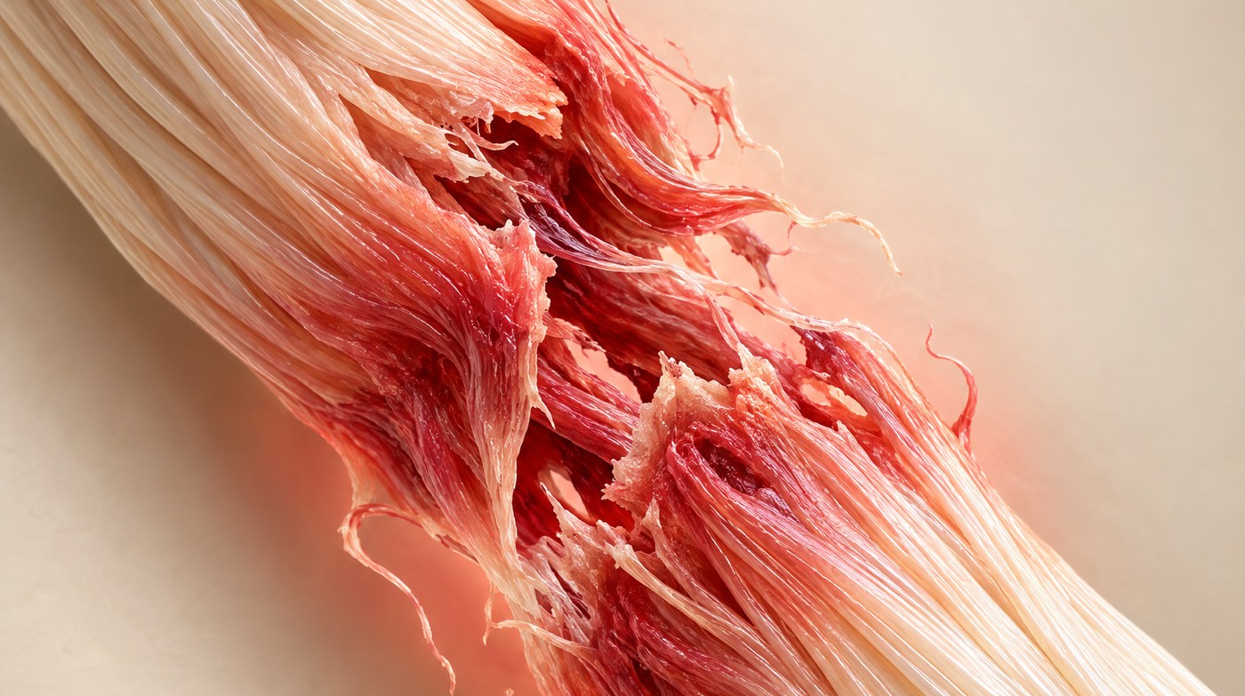 A dried-out tendon fraying apart