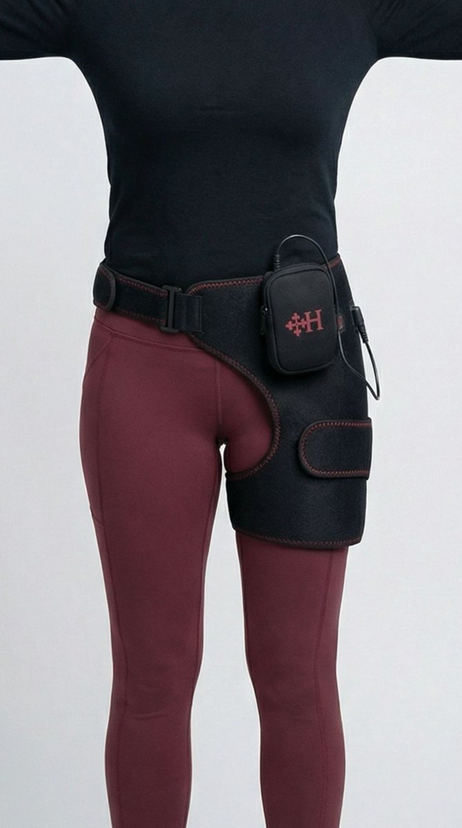 Halsten Stride hip wrap worn on the hip