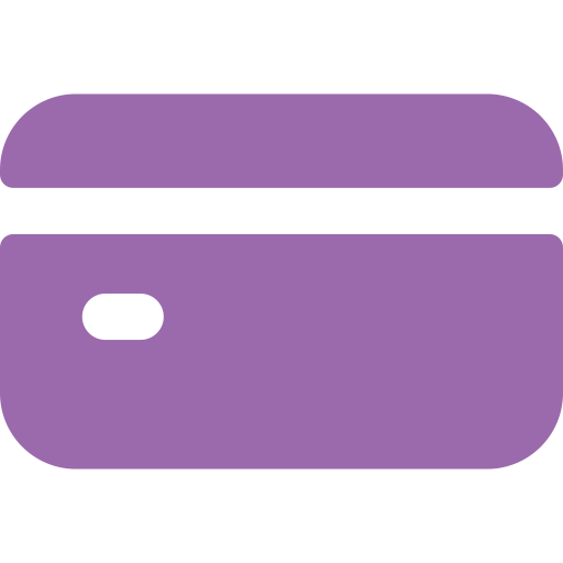 Purple credit card icon with a black stripe.