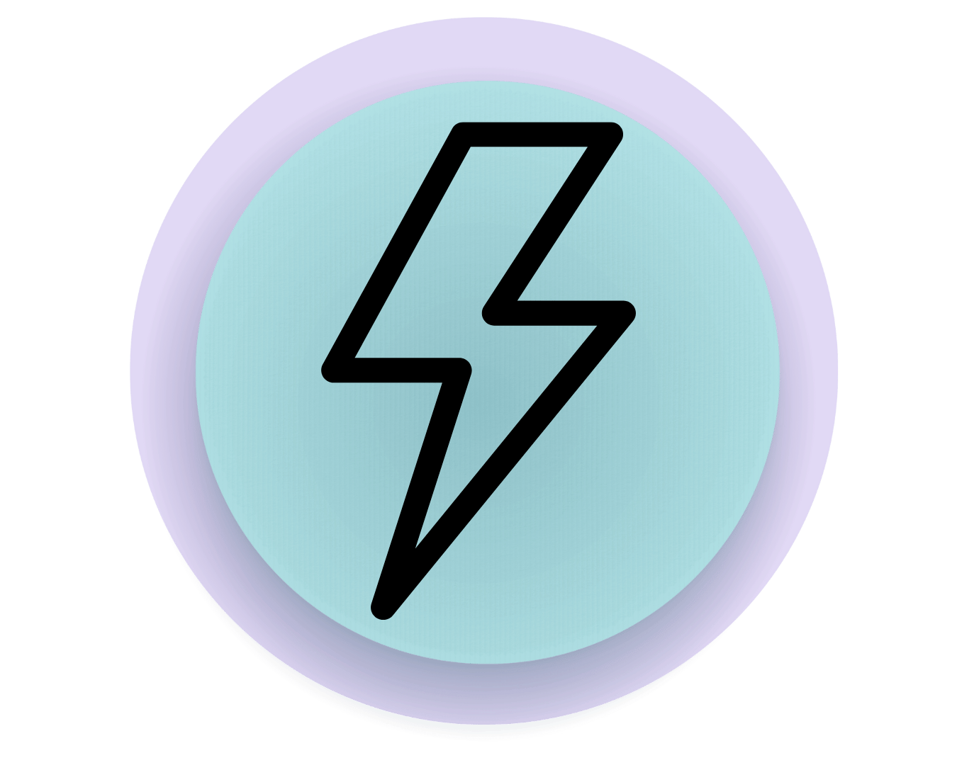 A black lightning bolt icon inside a light blue circle with a purple border on a green background.