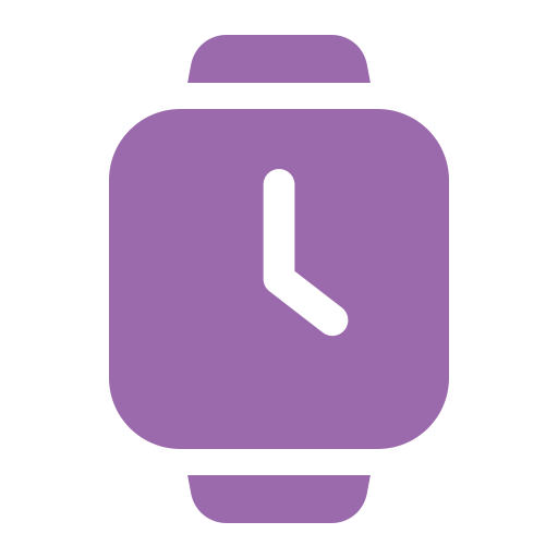 Purple smartwatch icon with a clock face.