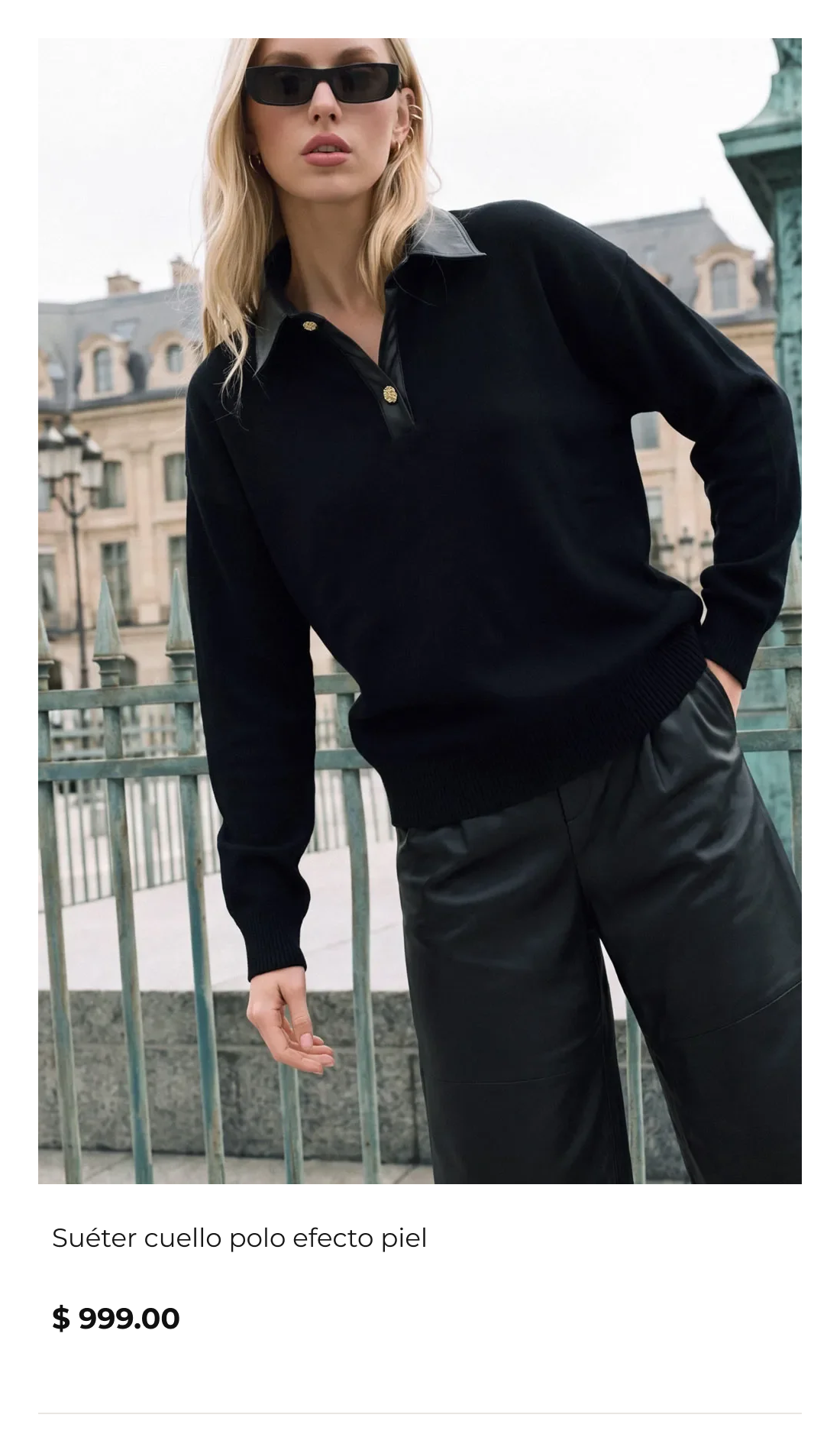 Suéter cuello polo efecto piel - HIGH STREET