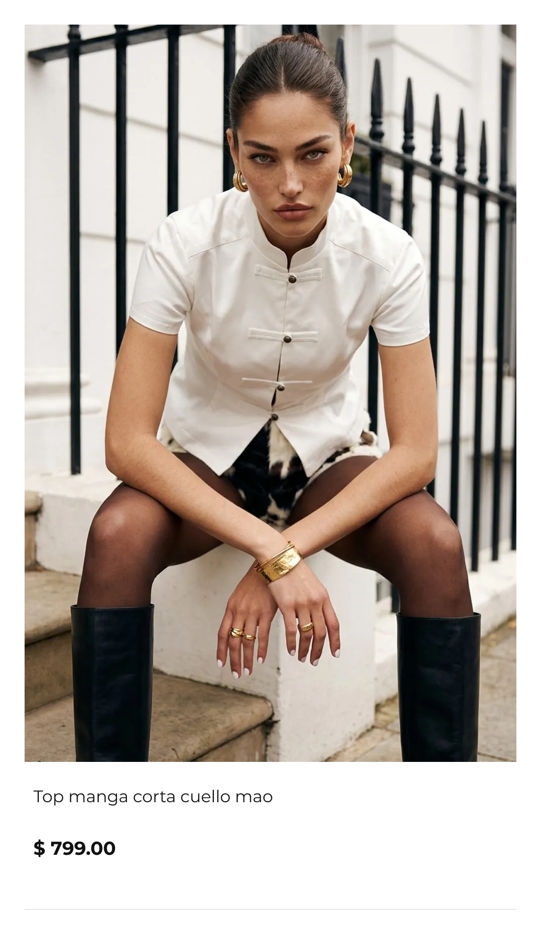 Top manga corta cuello mao - HIGH STREET