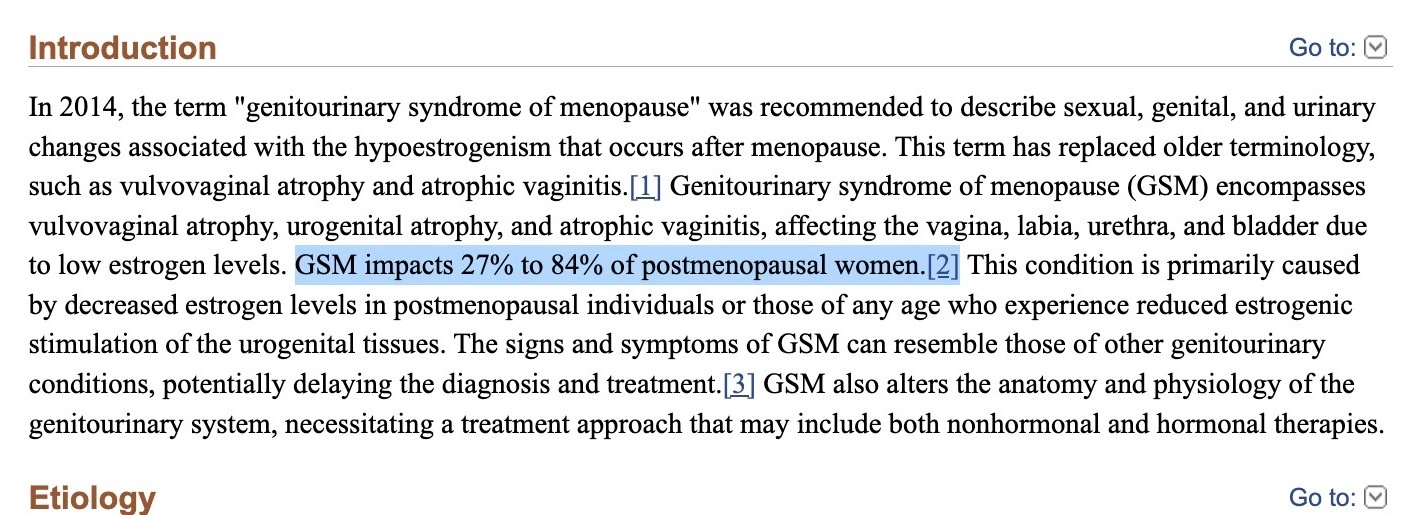 Text discussing genitourinary syndrome of menopause with highlighted statistic.