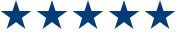 Five blue stars in a horizontal row on a white background.