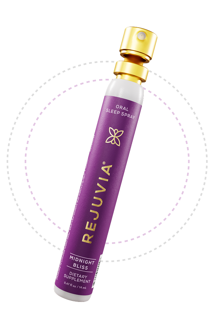 Purple Rejuvia oral sleep spray bottle with gold cap.