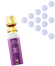 A purple and gold sleep spray bottle with a geometric pattern of circles.