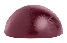 A shiny, burgundy half-dome object with a smooth surface.