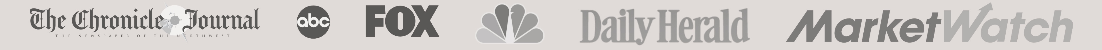 Logos of various media outlets including The Chronicle Journal, ABC, FOX, NBC, Daily Herald, MarketWatch.