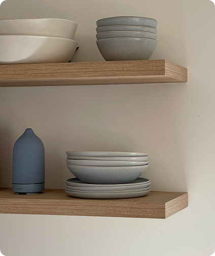 Fable tableware on a shelf