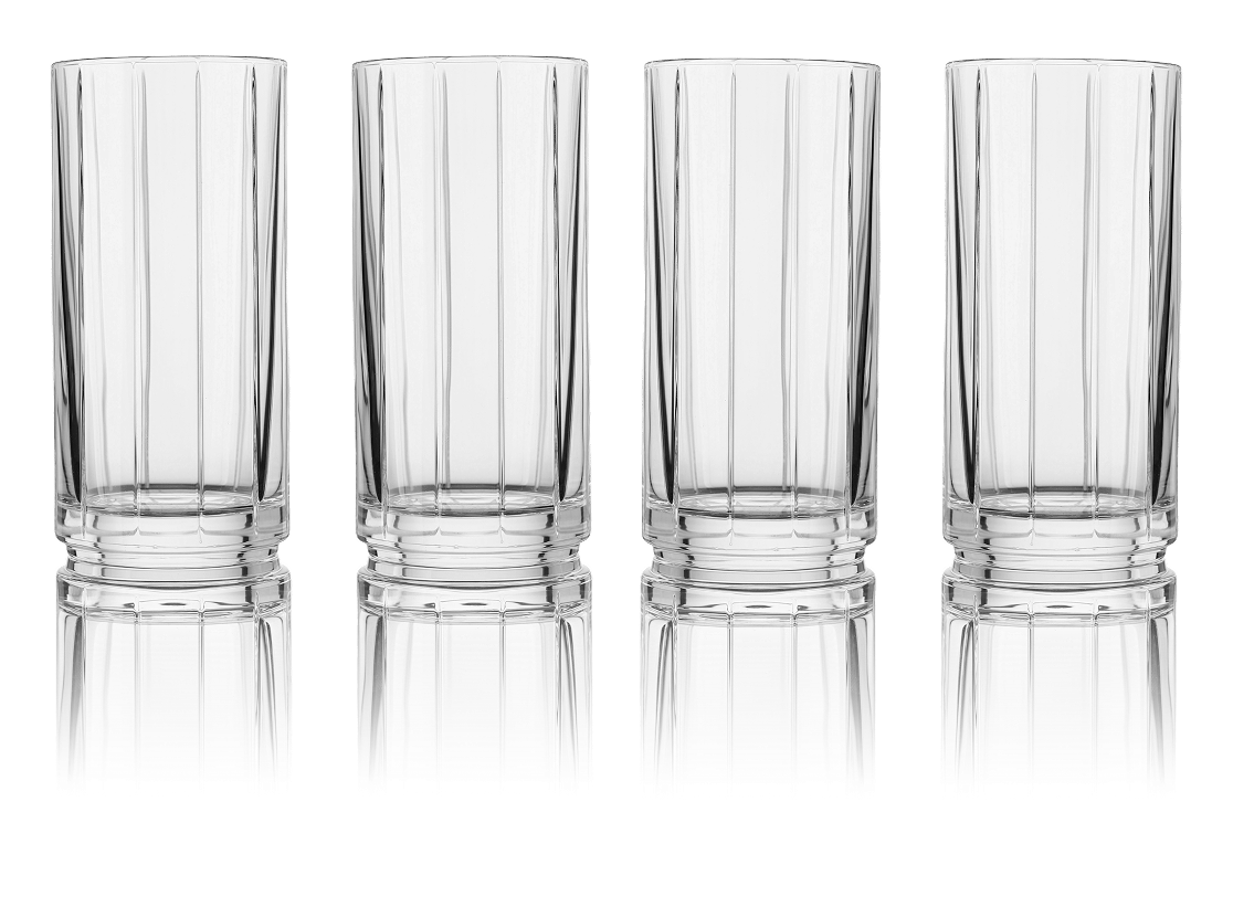 4 highball glasses on a transparent background.