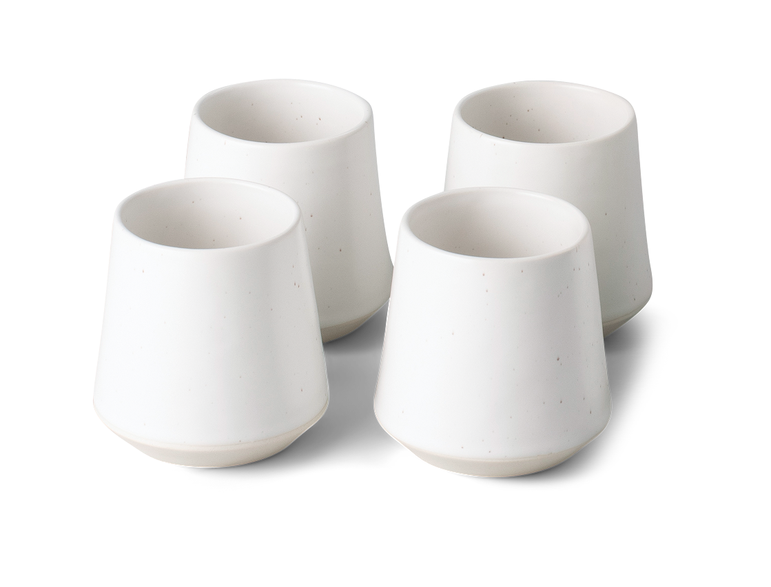 4 white cups  on a transparent background.